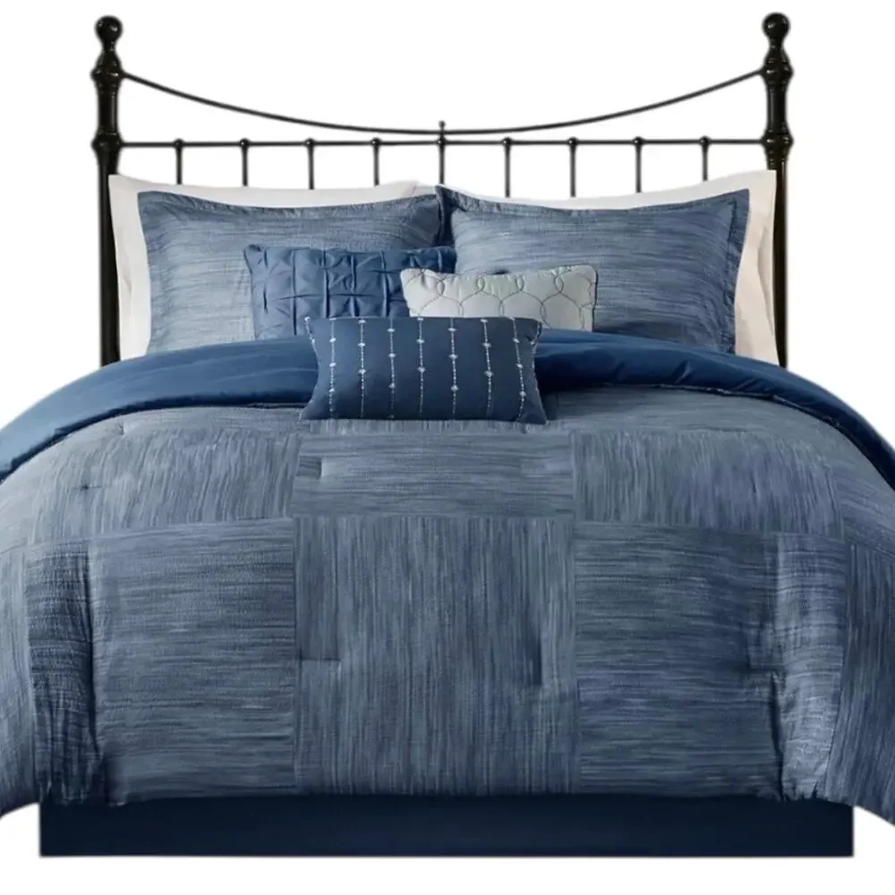 Madison Park Walter Seersucker 7 Pc Comforter Set Blue California King